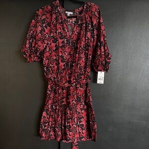 Elegant Red and Black Paisley Mini Dress